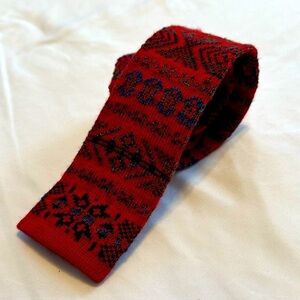Rooster Tie Square Knit Festive Holiday Red Wool Necktie A H Benoit 55” x 2.75”